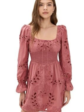 SAYLOR Rose-Pink Eyelet Smocked Mini Dress